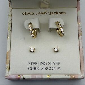 Olivia and Jackson Gold-Tone Sterling Silver Earring Set w/ Box